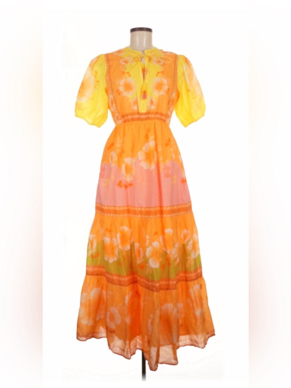 FARM Rio Yellow Pink Orange Floral Midi Dress - Picture 3 of 8